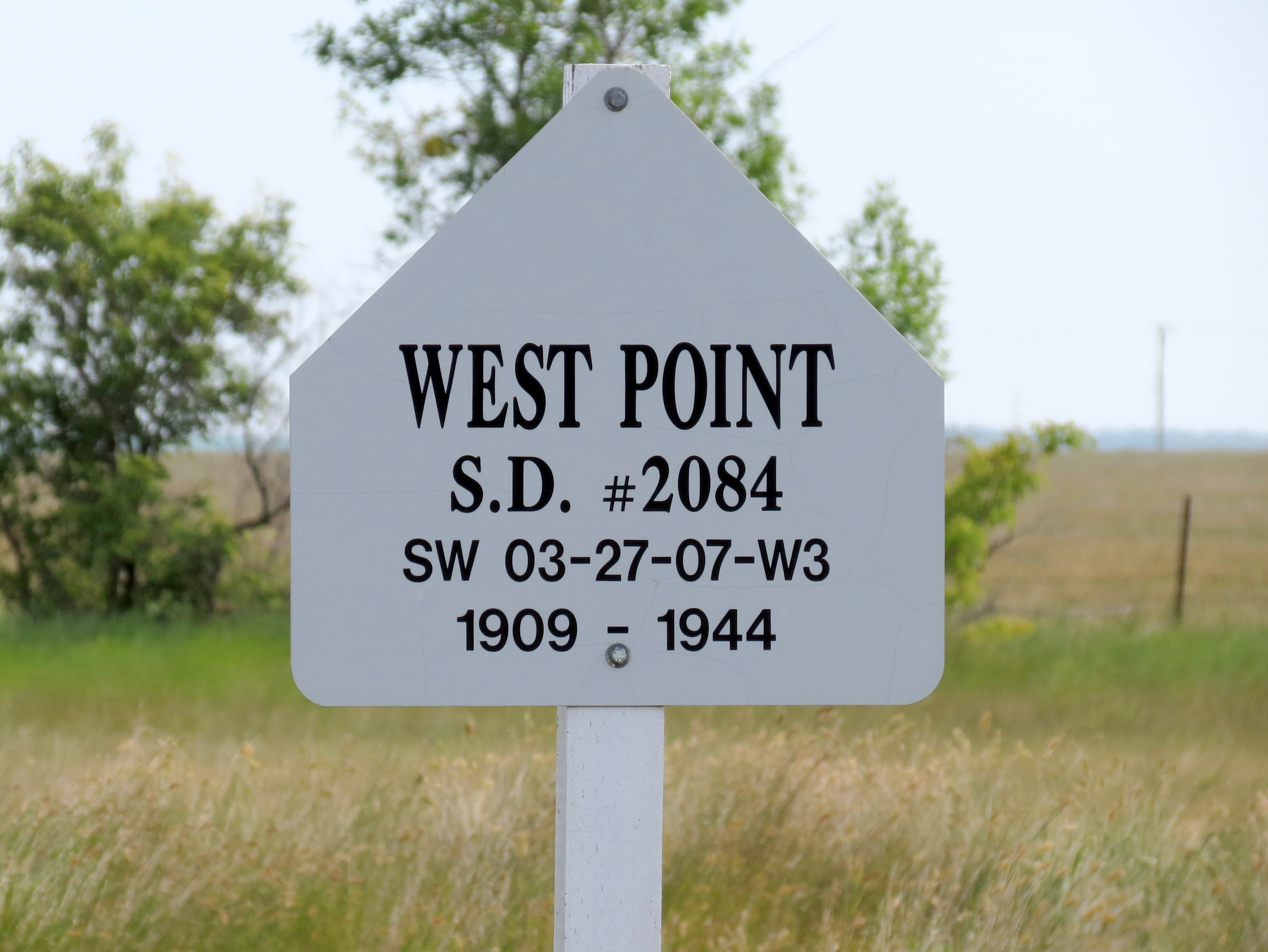 West Point School District 2084, 1909-1944, south west section 3 township 27 range 7 west of the third meridian,  near Cutbank, north east 12 township 27 range 7 west of the third meridian,  